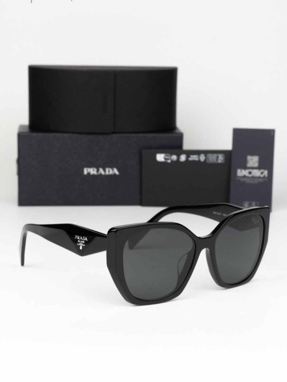 Prada Women Sunglasses Black Grey Cat Eye PR19ZSF 1AB5S0 NEW AUTHENTIC